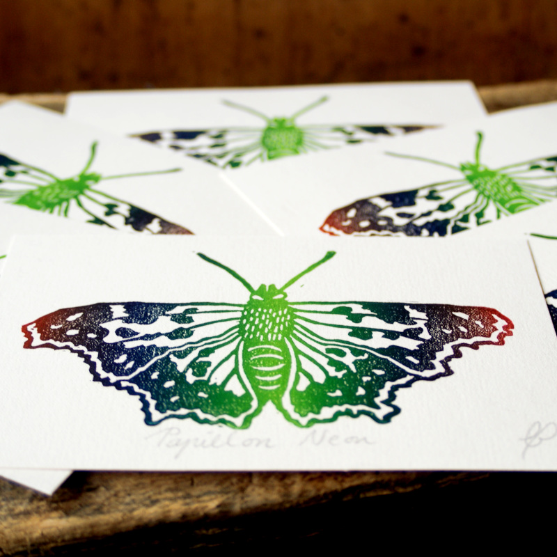 Linogravure Papillon Neon L'Aubépine Linogravure Papillon Neon L'Aubépine