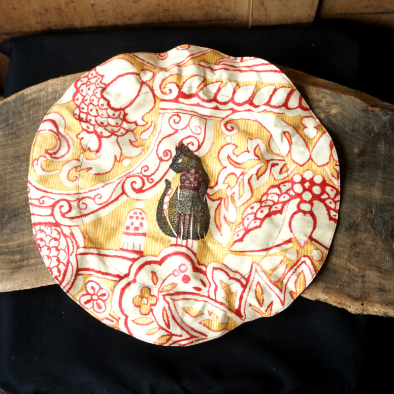 Bourse - Pochette à trésors - Linogravure Chat noir - L'Aubépine Bourse - Pochette à trésors - Linogravure Chat noir - L'Aubépine