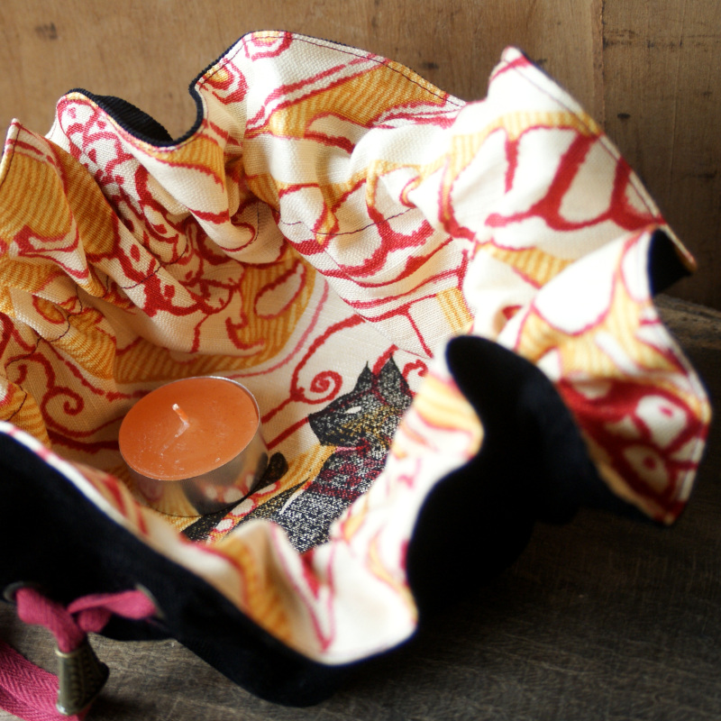 Bourse - Pochette à trésors - Linogravure Chat noir - L'Aubépine Bourse - Pochette à trésors - Linogravure Chat noir - L'Aubépine