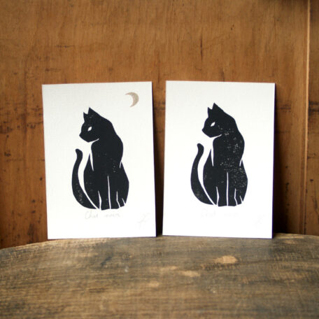 Linogravure chat noir - L'Aubépine