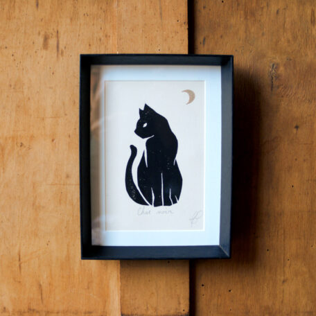 Linogravure chat noir - L'Aubépine