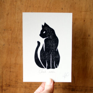 Linogravure chat noir - L'Aubépine