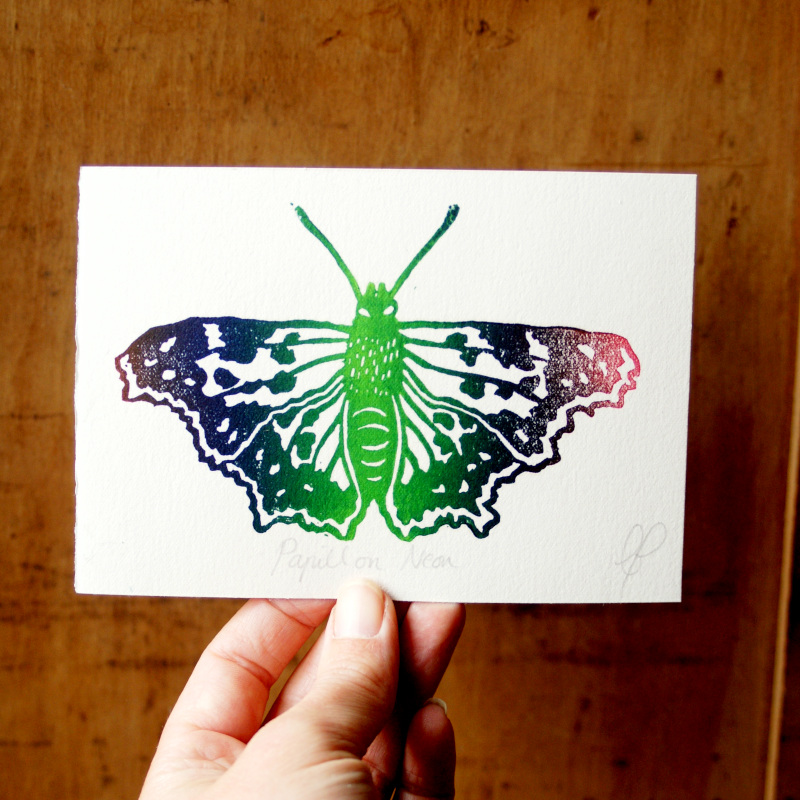 Linogravure Papillon Neon L'Aubépine Linogravure Papillon Neon L'Aubépine