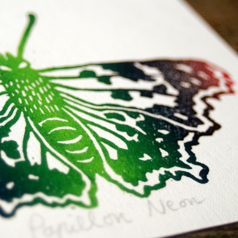 Linogravure Papillon Neon L'Aubépine Linogravure Papillon Neon L'Aubépine