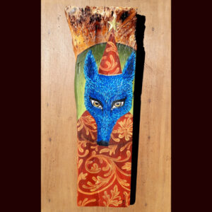 Le loup bleu – Peinture sur bois