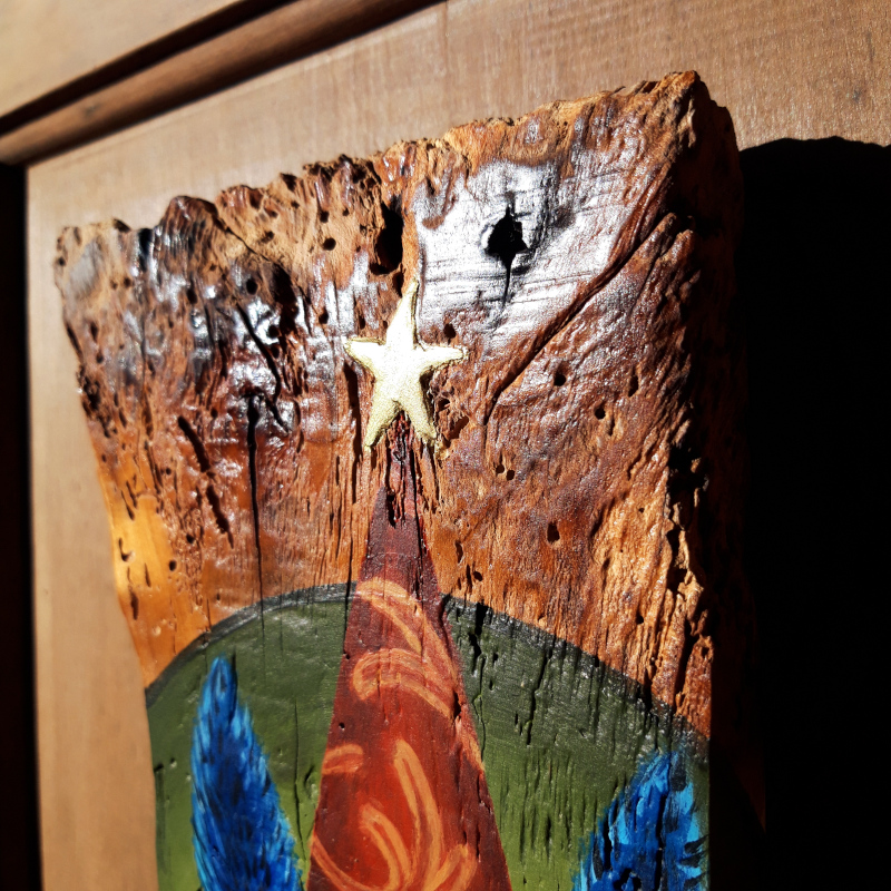 Le loup bleu - Peinture sur bois